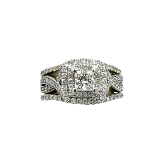 14k White Gold (1.28ctw) Diamond Princess Cut Engagement Ring with Chevron Bands0