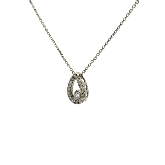 14k White Gold 0.58cttw Diamond Open Teardrop Pendant Necklace1
