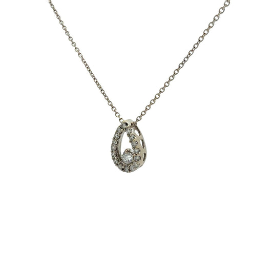 14k White Gold 0.58cttw Diamond Open Teardrop Pendant Necklace1
