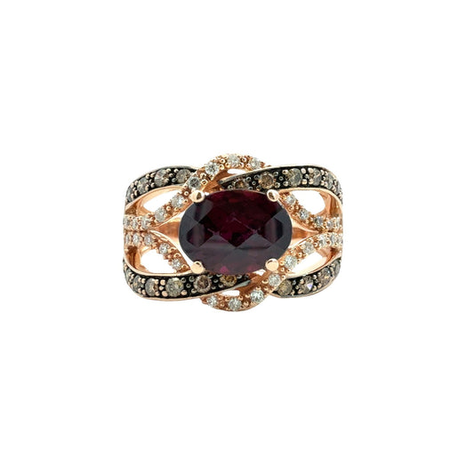 LeVian 14k Rose Gold Oval 2.22tcw Garnet 0.54cttw Chocolate & White Diamond Ring0