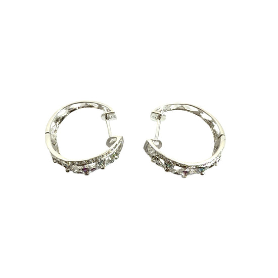 14k White Gold Multi-Color 0.82cttw Diamond Floral Openwork Hoop Earrings3