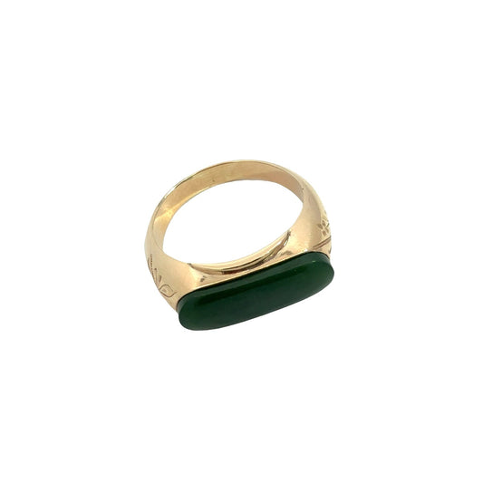 Vintage 10k Yellow Gold & 0.62tcw Green Nephrite Horizontal Oval Ring Size 11.251