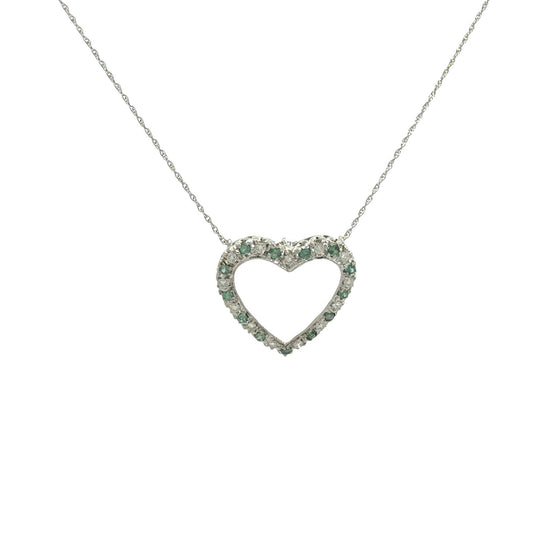 14k White Gold 0.42cttw Diamond and 0.52cttw Chrysoberyl Open Heart Necklace0