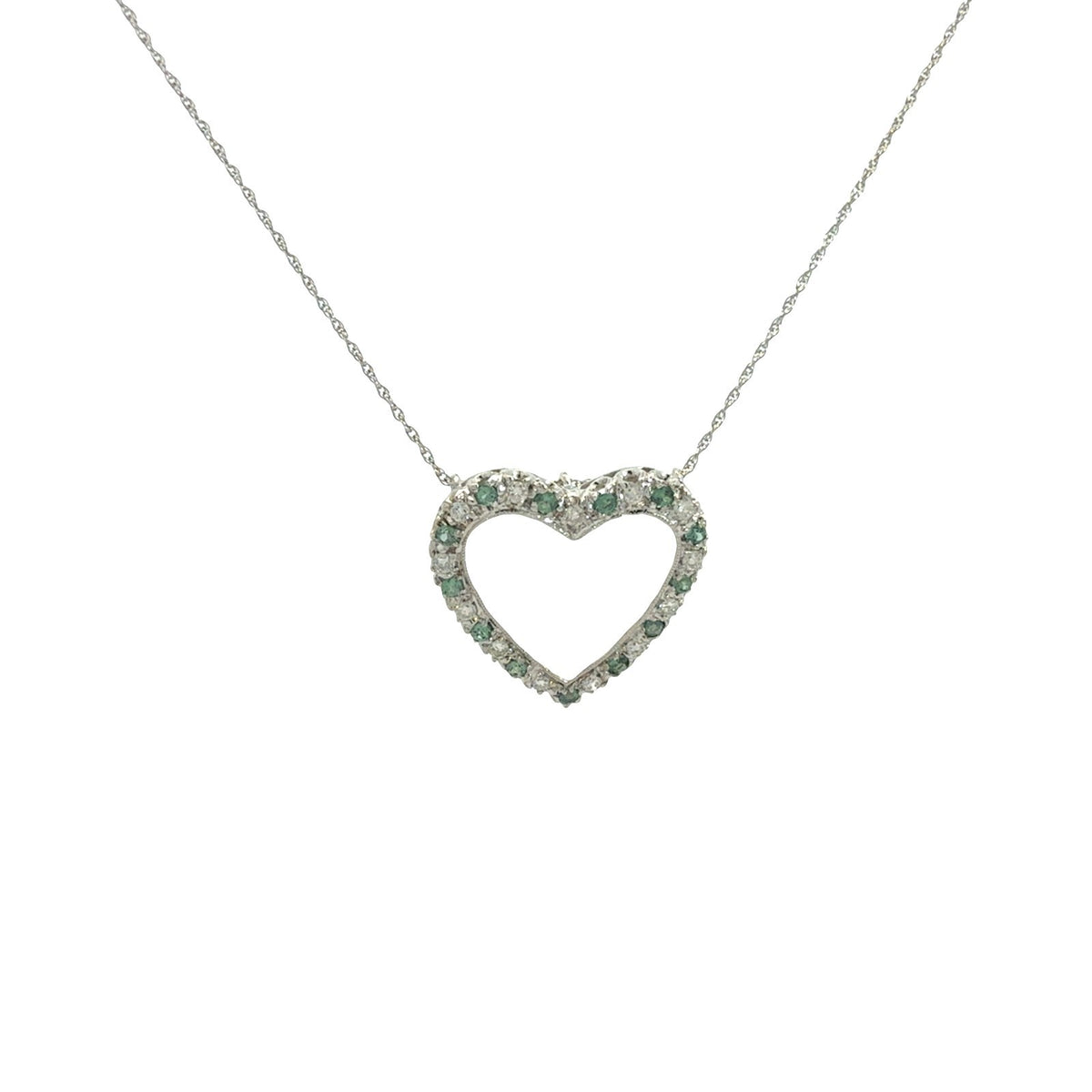 14k White Gold 0.42cttw Diamond and 0.52cttw Chrysoberyl Open Heart Necklace0