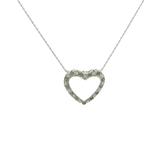 14k White Gold 0.42cttw Diamond and 0.52cttw Chrysoberyl Open Heart Necklace0