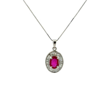 18k White Gold 0.83tcw Oval Ruby and 0.35cttw Diamond Halo Pendant Necklace0