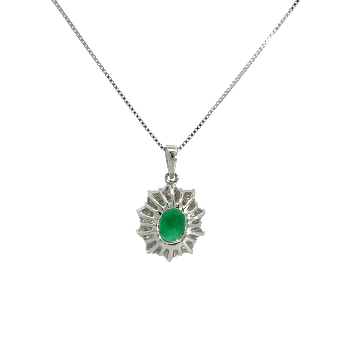 18k White Gold Oval 0.67tcw Emerald and 0.60cttw Diamond Halo Pendant Necklace3