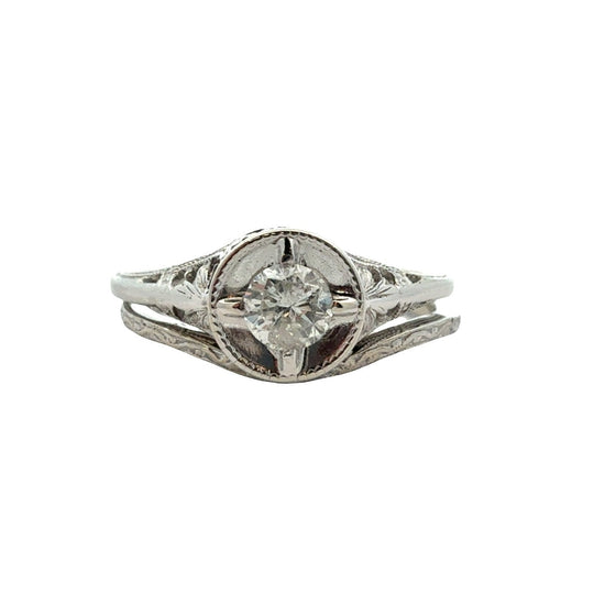 Vintage 14k White Gold 0.23ctw Diamond Engagement & Wedding Ring Set Size 5.50