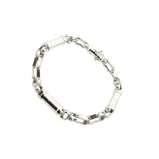 Vior Italy 14k White Gold Barrel Link Chain Bracelet2