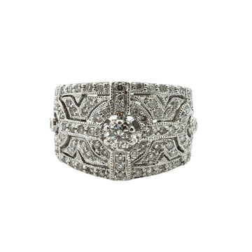 18k White Gold Art Deco Style 0.71ctw Diamond Cluster Ring Size 7.50