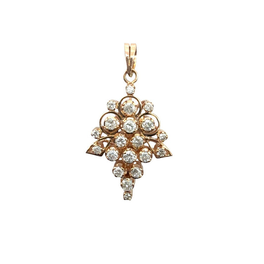 Antique 18k Yellow Gold Stamped 0.76cttw Diamond Cluster Pendant0