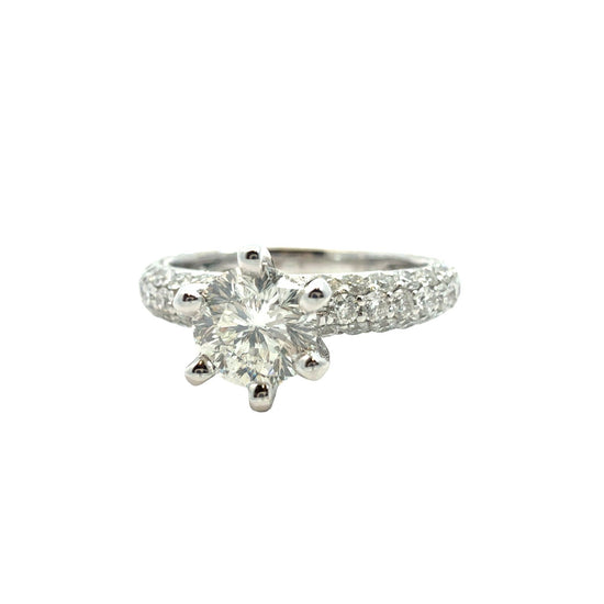 14k White Gold 1.99cttw(0.71tcw) Round Diamond Pavé Band Engagement Ring1