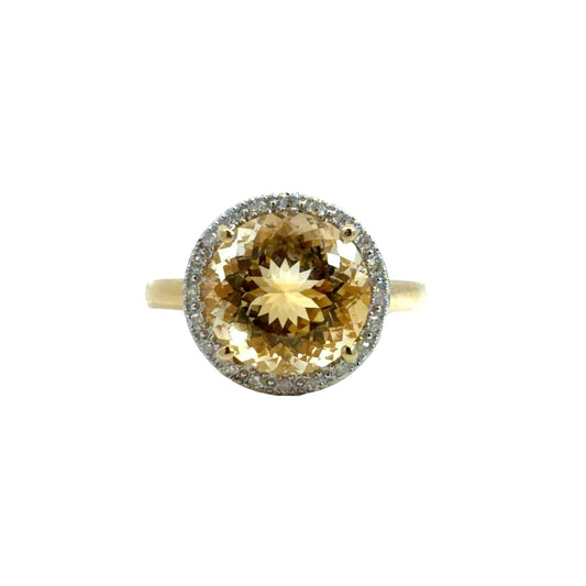 14k Yellow Gold 3.36tcw Round Citrine & 0.08cttw Diamond Halo Cocktail Ring 70