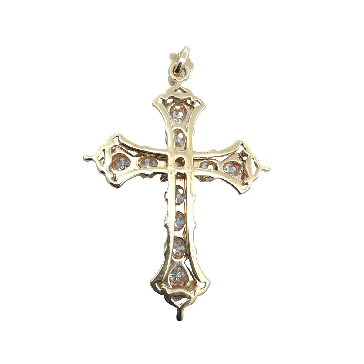 14k Yellow Gold 1.82cttw Diamond and Enamel Ornate Cross Pendant5