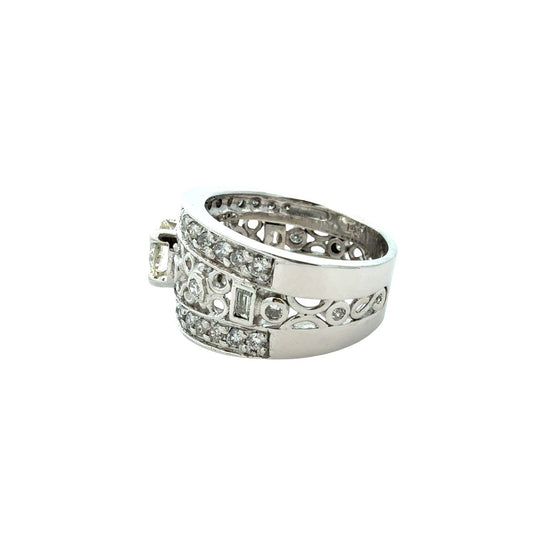 Vintage 14k White Gold 1.68cttw Diamond Filigree Wide Band Engagement Ring4