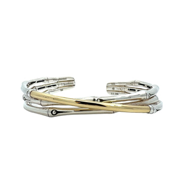 John Hardy Sterling Silver 18k Yellow Gold Multi-Tone Bamboo Cuff Bangle0