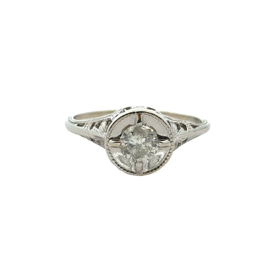Vintage 14k White Gold 0.23ctw Diamond Engagement & Wedding Ring Set Size 5.52