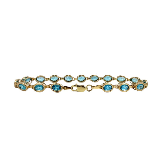 14k Yellow Gold and 7.48cttw Oval Blue Topaz Link Bracelet3