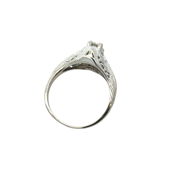 Vintage 14k White Gold Euro Cut 0.48ctw Diamond Engagement RIng Size 5.56