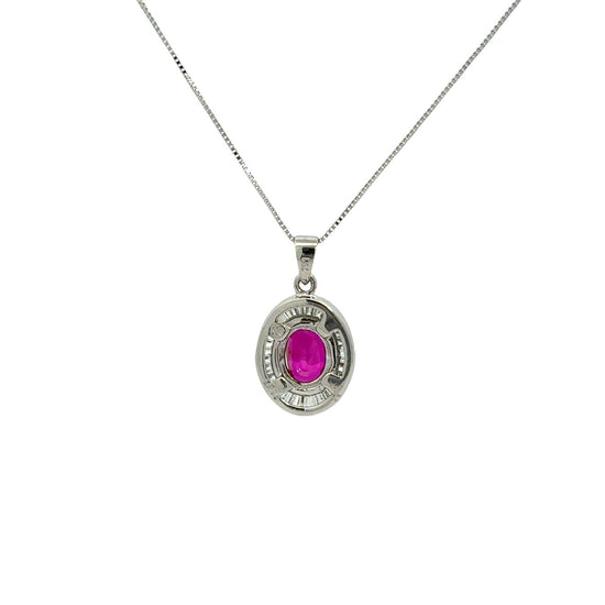 18k White Gold 0.83tcw Oval Ruby and 0.35cttw Diamond Halo Pendant Necklace3