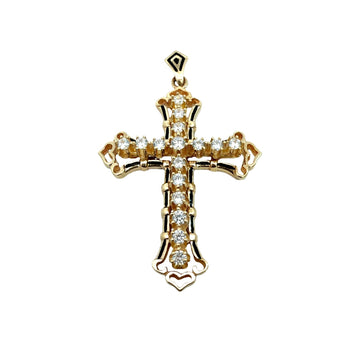 14k Yellow Gold Black Enamel and 1.08cttw Lab-Grown Diamond Cross Pendant0