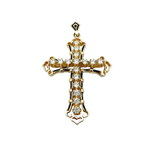 14k Yellow Gold Black Enamel and 1.08cttw Lab-Grown Diamond Cross Pendant0