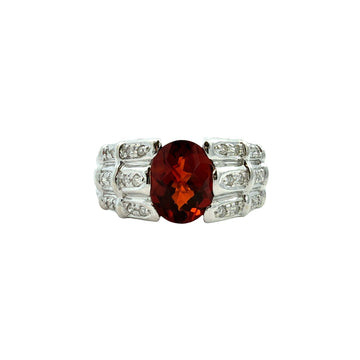 14k White Gold Oval 2.76tcw Garnet and 0.18cttw Diamond Cocktail Ring0
