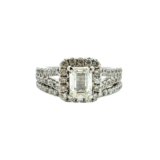 Estate Neil Lane 14k White Gold Emerald Cut 1.78cttw Diamond Halo Bridal Set0