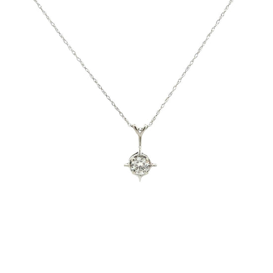 14k White Gold Solitaire 0.30tcw Diamond Compass-Set Pendant Necklace1
