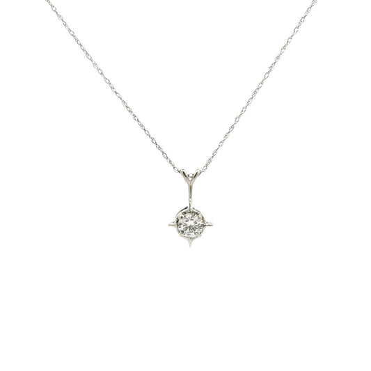 14k White Gold Solitaire 0.30tcw Diamond Compass-Set Pendant Necklace1