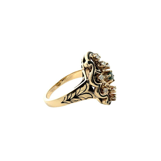 Vintage 13k Yellow Gold 0.12tcw Chrysoberyl and 0.21cttw Diamond Cluster Ring4