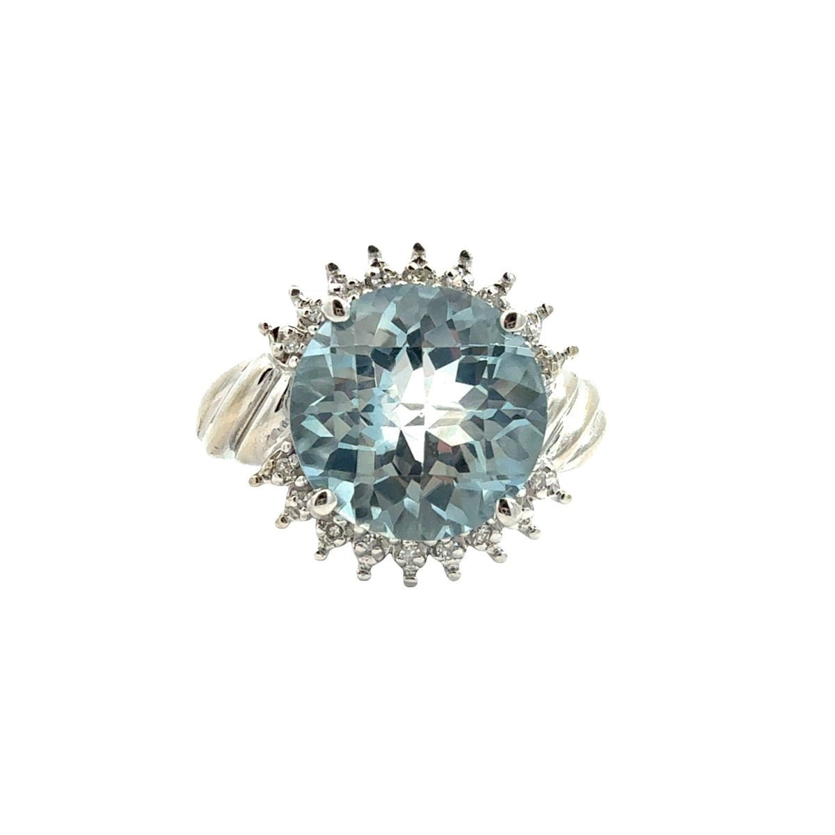 Vintage 14k White Gold 7.62tcw Topaz & 0.09cttw Damond Halo Cocktail Ring0