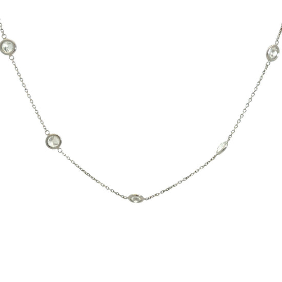 Estate 14k White Gold Stamped & 5.63cttw Bezel Diamond Station Necklace 18"4