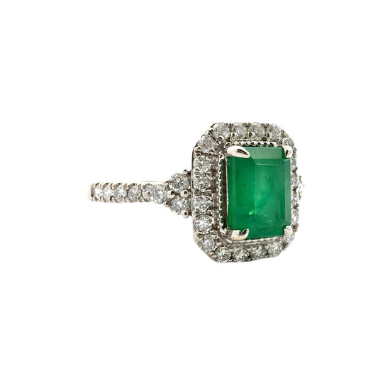 Royal 14k White Gold 1.02tcw Emerald and 0.63cttw Diamond Halo Cocktail Ring1