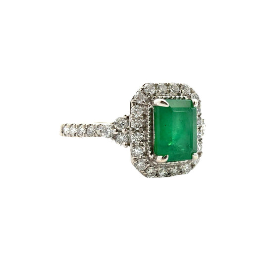 Royal 14k White Gold 1.02tcw Emerald and 0.63cttw Diamond Halo Cocktail Ring1