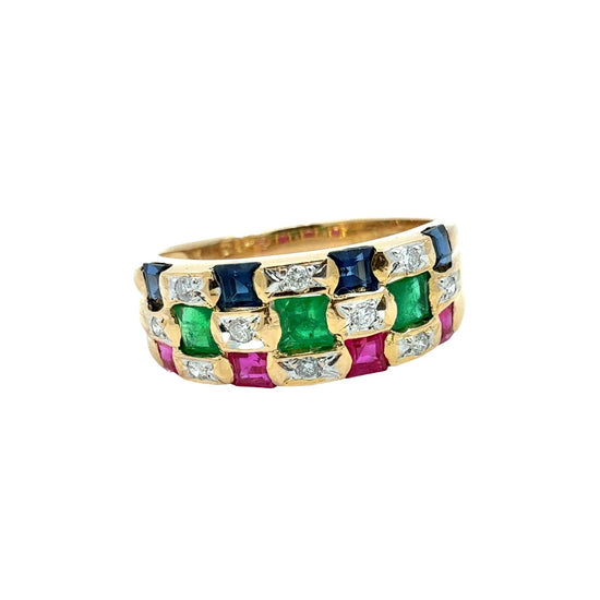 Le Vian 18k Yellow Gold Sapphire Ruby Emerald and Diamond Checkerboard Ring8