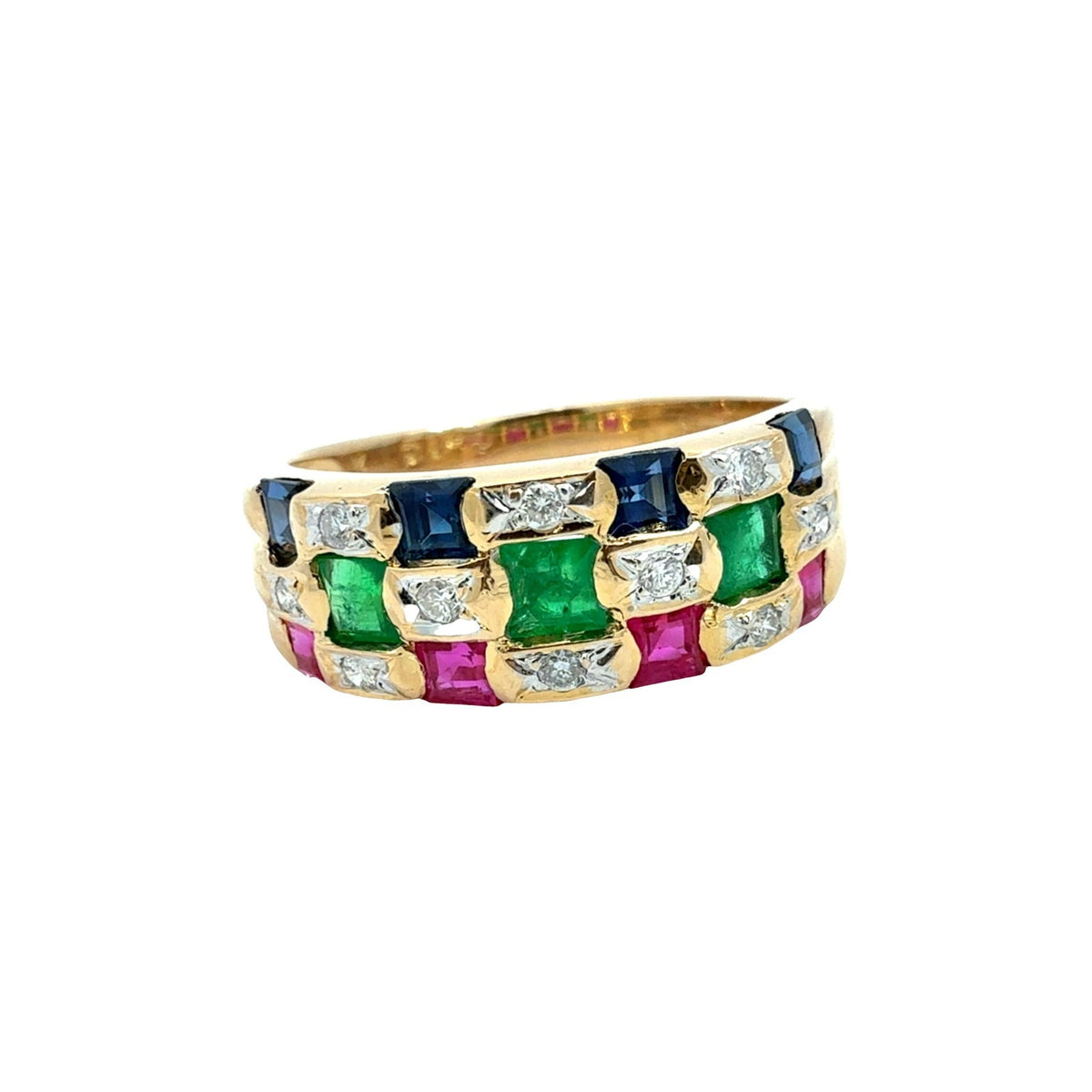 Le Vian 18k Yellow Gold Sapphire Ruby Emerald and Diamond Checkerboard Ring8