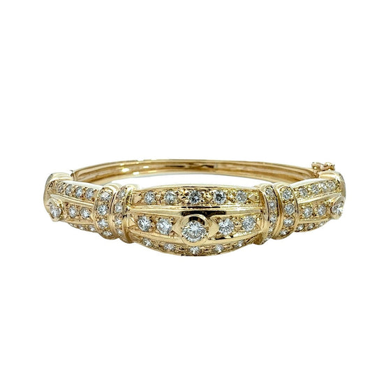 14k Yellow Gold Stamped 3.13cttw Diamond Ornate Hinged Bangle Bracelet0
