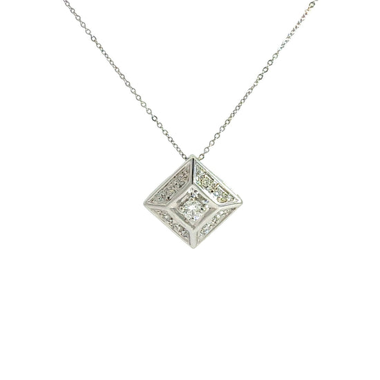14k White Gold and 0.18cttw Diamond Geometric Pendant Necklace1