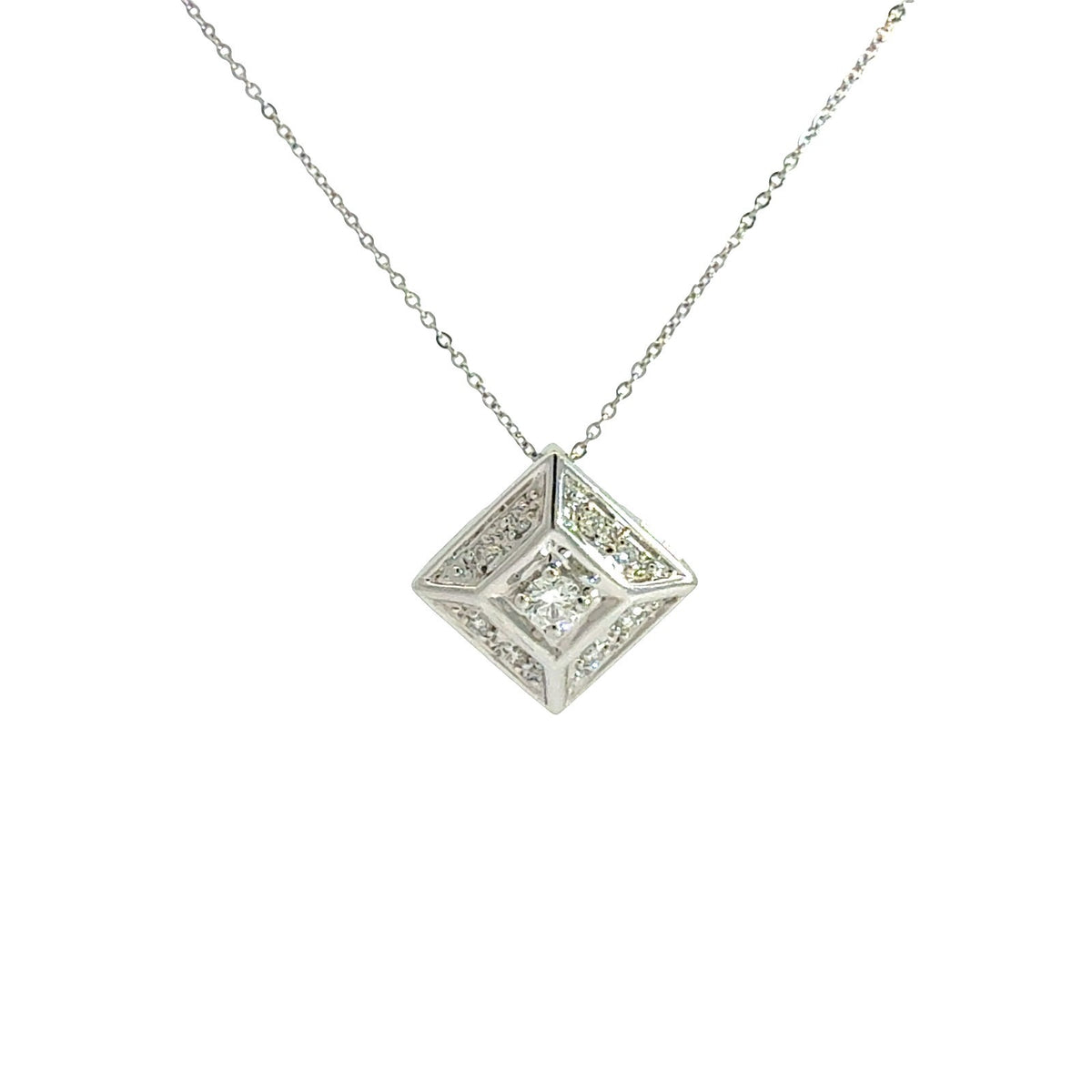 14k White Gold and 0.18cttw Diamond Geometric Pendant Necklace1