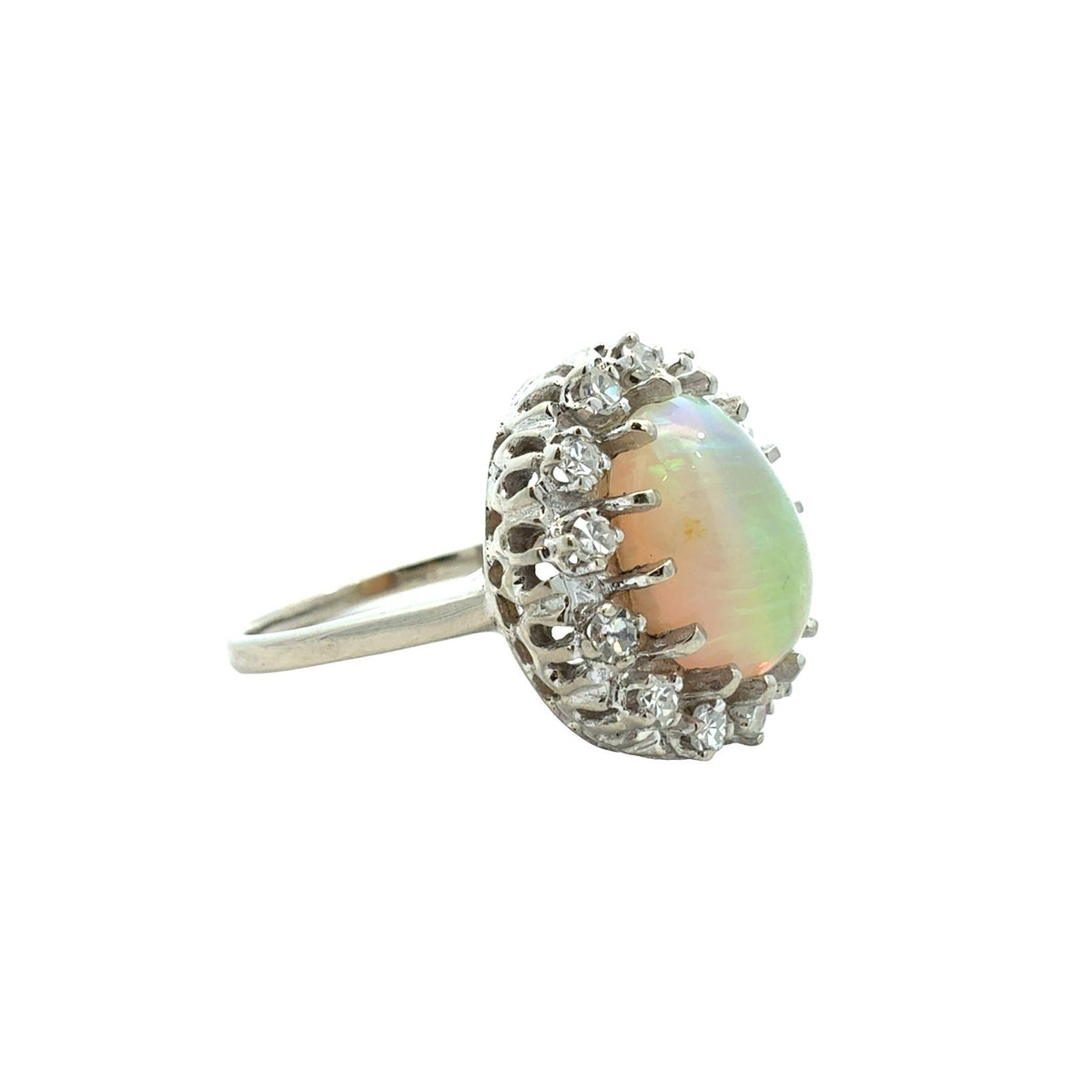 Vintage Stamped 14k White Gold 0.39cttw Diamond and 1.16tcw Opal Cocktail Ring2