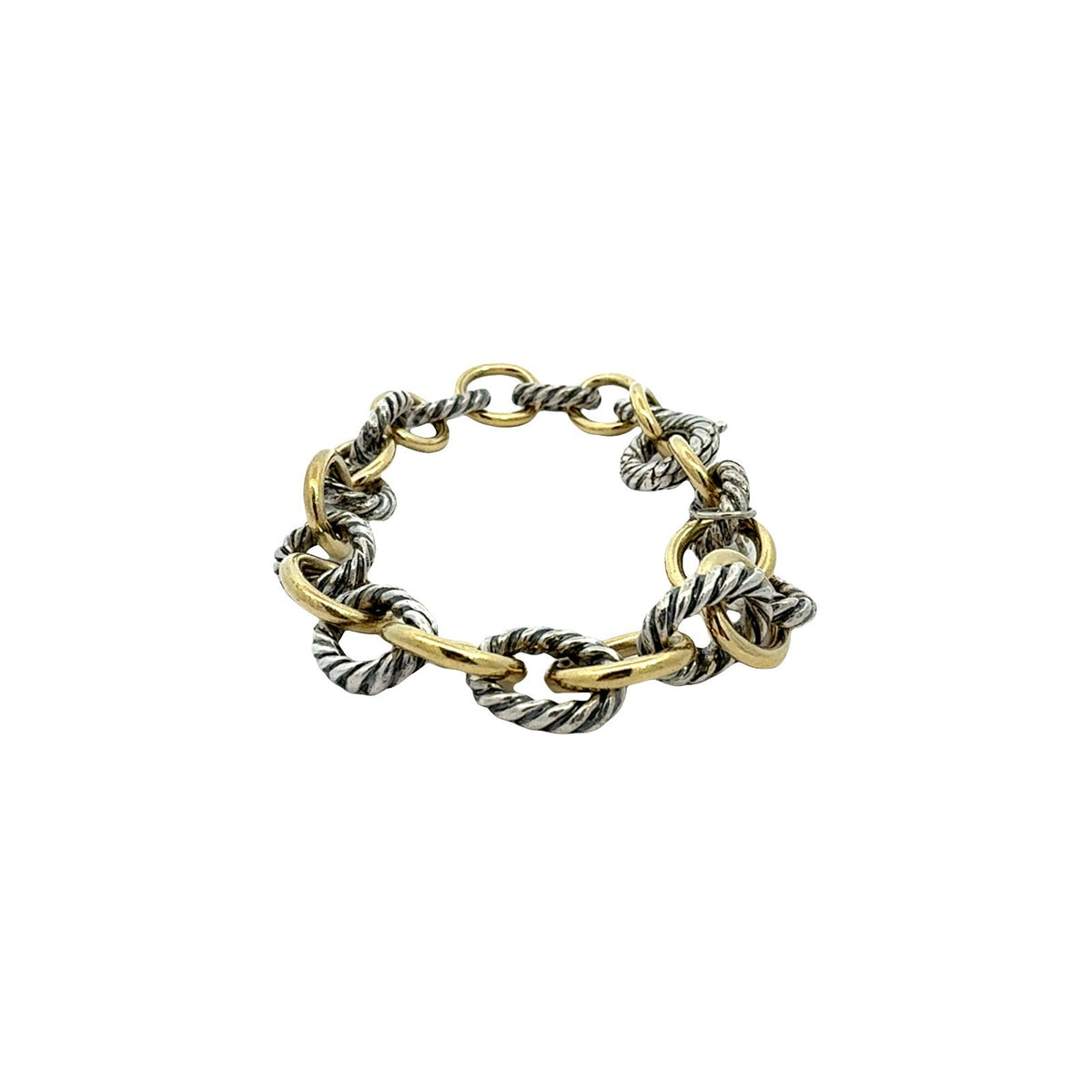 David Yurman Sterling Silver and 18k Yellow Gold Alternating Link Chain Bracelet4