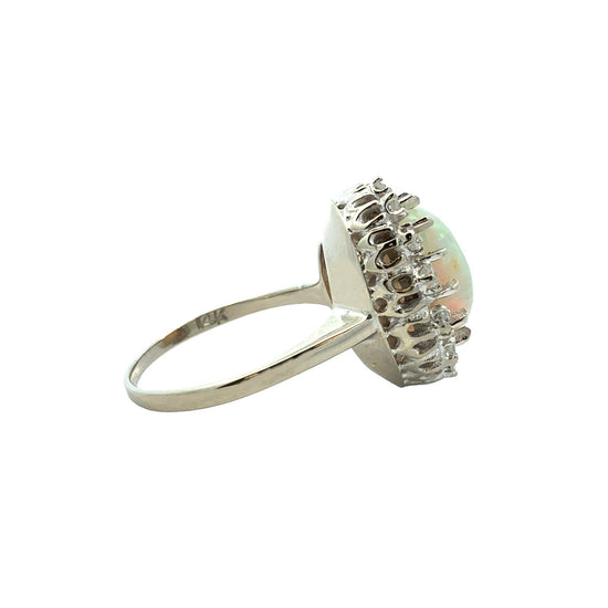 Vintage Stamped 14k White Gold 0.39cttw Diamond and 1.16tcw Opal Cocktail Ring3