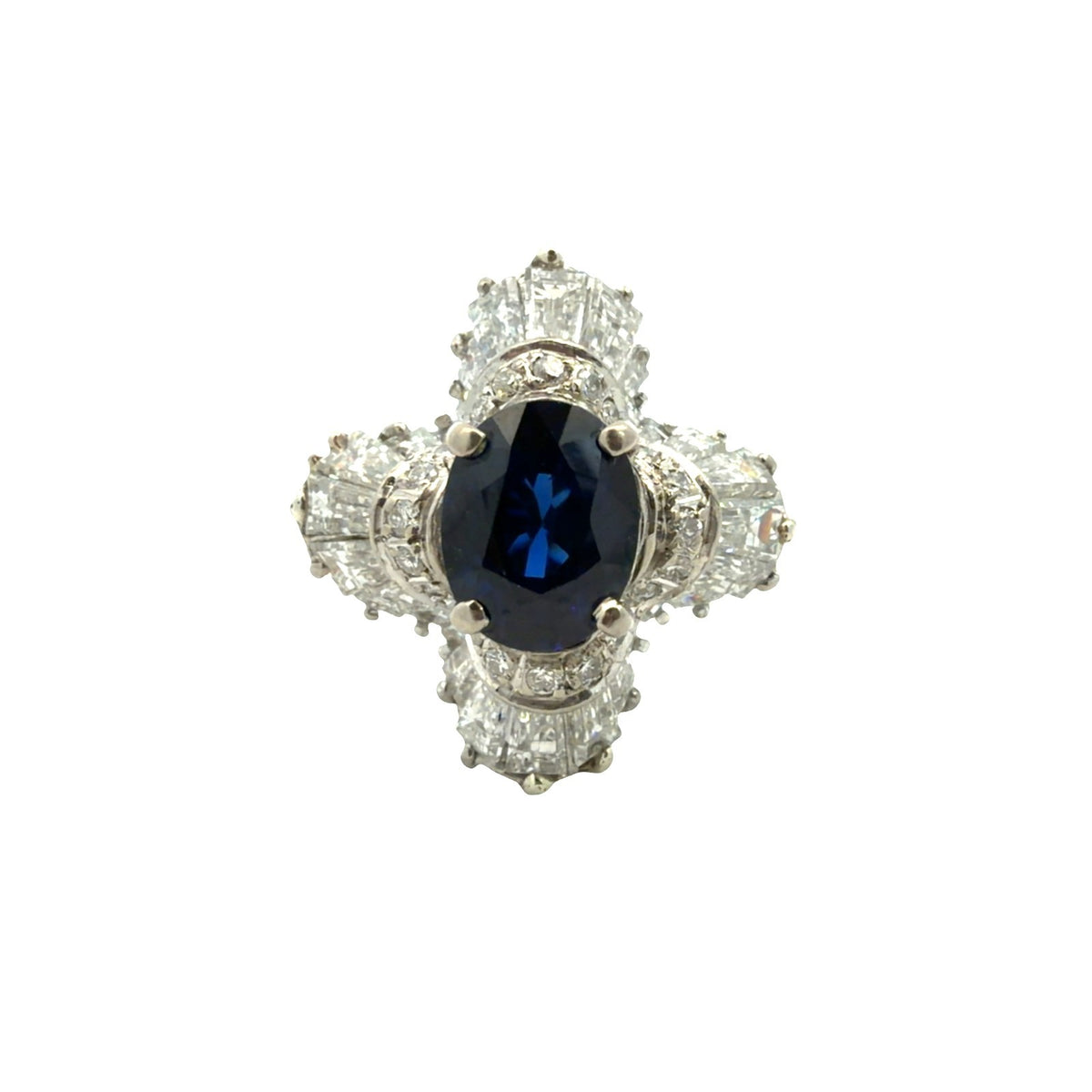 Vintage Gold & Platinum 1.82cttw Sapphire & 1.74cttw Diamond Ballerina Ring0