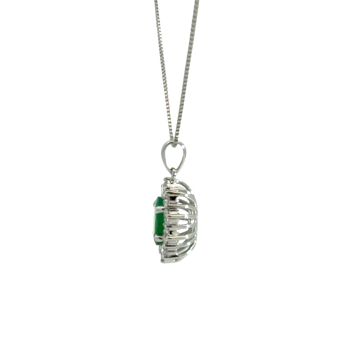 18k White Gold Oval 0.67tcw Emerald and 0.60cttw Diamond Halo Pendant Necklace2