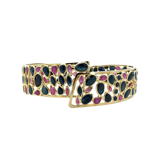 Vitnage 18k Yellow Gold 16.10cttw Sapphire & 3.31cttw Ruby Cuff Bracelet0
