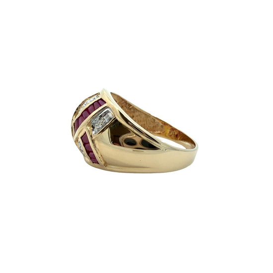 Vintage 14k Yellow Gold 0.03cttw Diamond and 0.82cttw Ruby Dome Cocktail Ring2