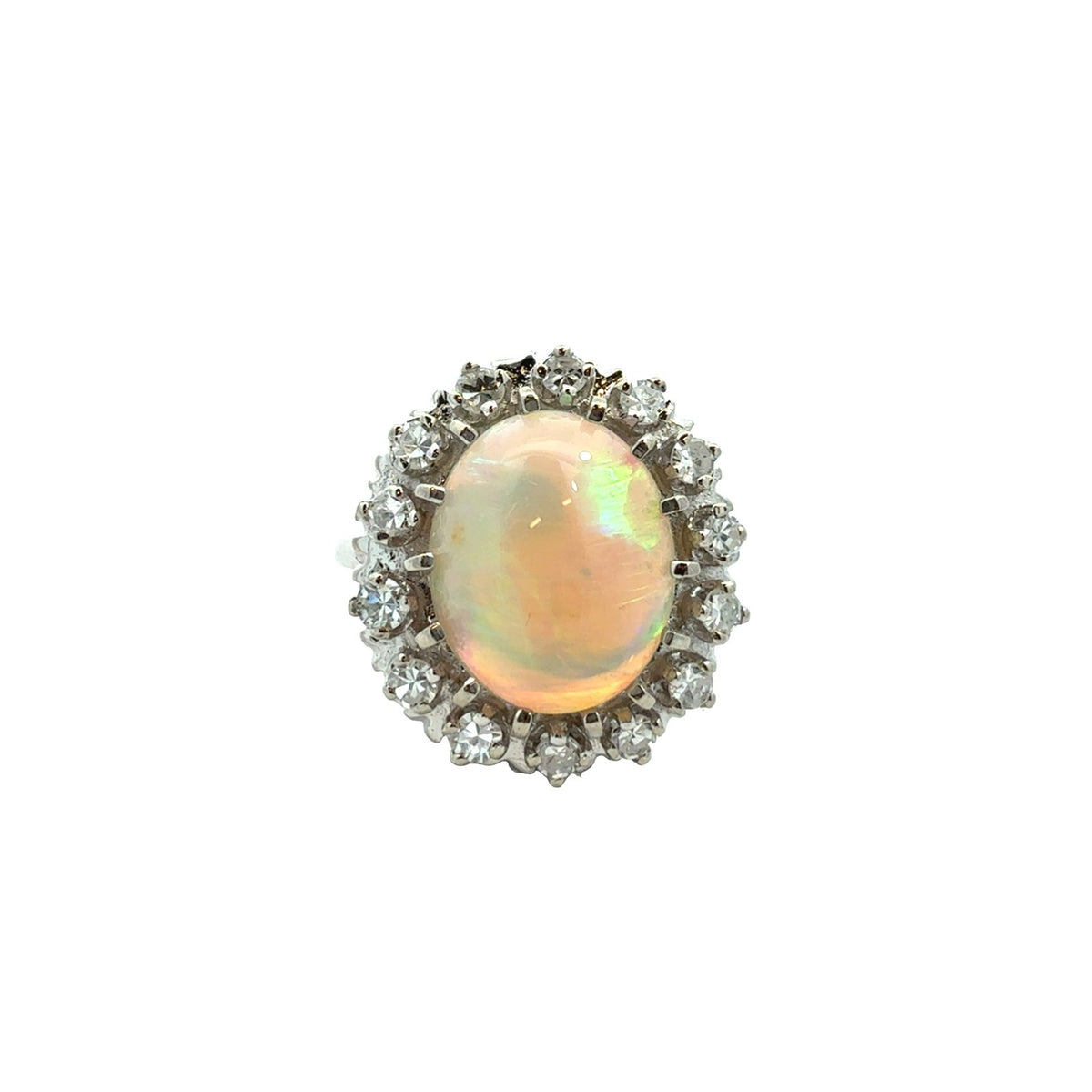 Vintage Stamped 14k White Gold 0.39cttw Diamond and 1.16tcw Opal Cocktail Ring1