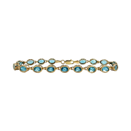 14k Yellow Gold and 7.48cttw Oval Blue Topaz Link Bracelet0