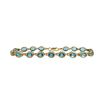 14k Yellow Gold and 7.48cttw Oval Blue Topaz Link Bracelet0